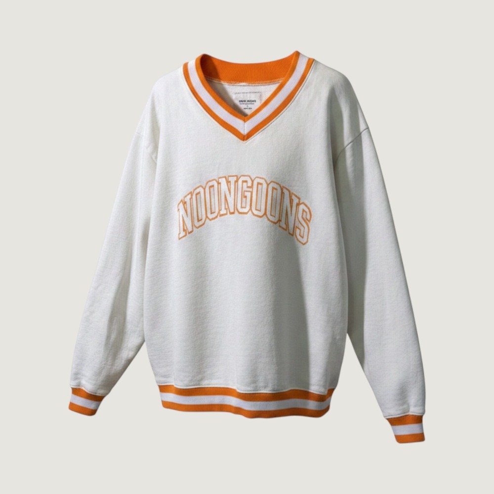 Noon Goons‎ Mens White Orange Collegiate V-Neck Logo Cotton Sweatshirt Size L
